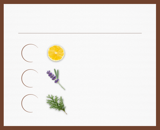 木質清新香-舒緩放鬆、前調(柑橘)、中調(薰衣草)、後調(雪松木)